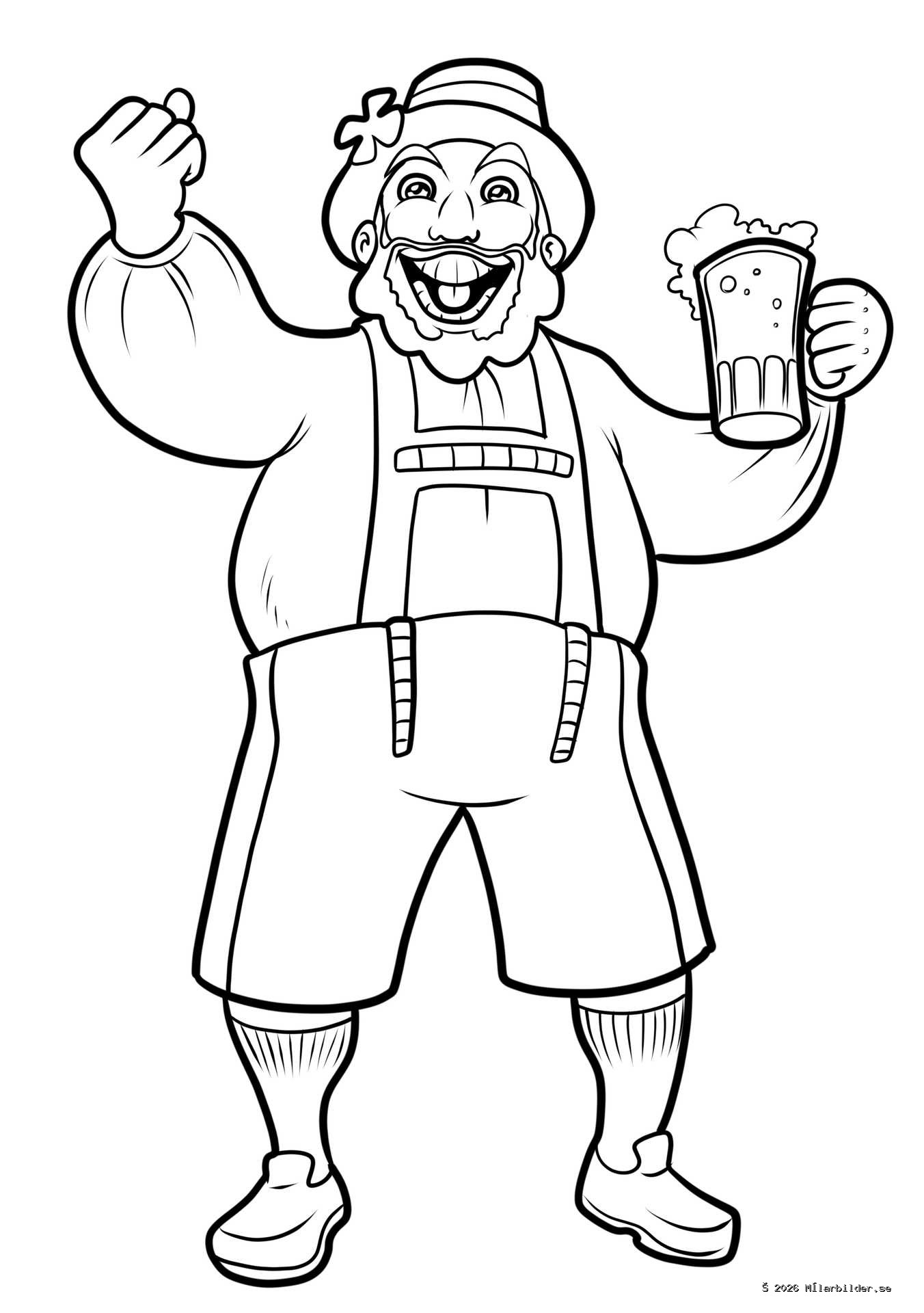 Färglägg en glad man i traditionella bayerska lederhosen och upptäck tysk kultur. Perfekt för att lära sig om världens traditioner. Skriv ut och måla!