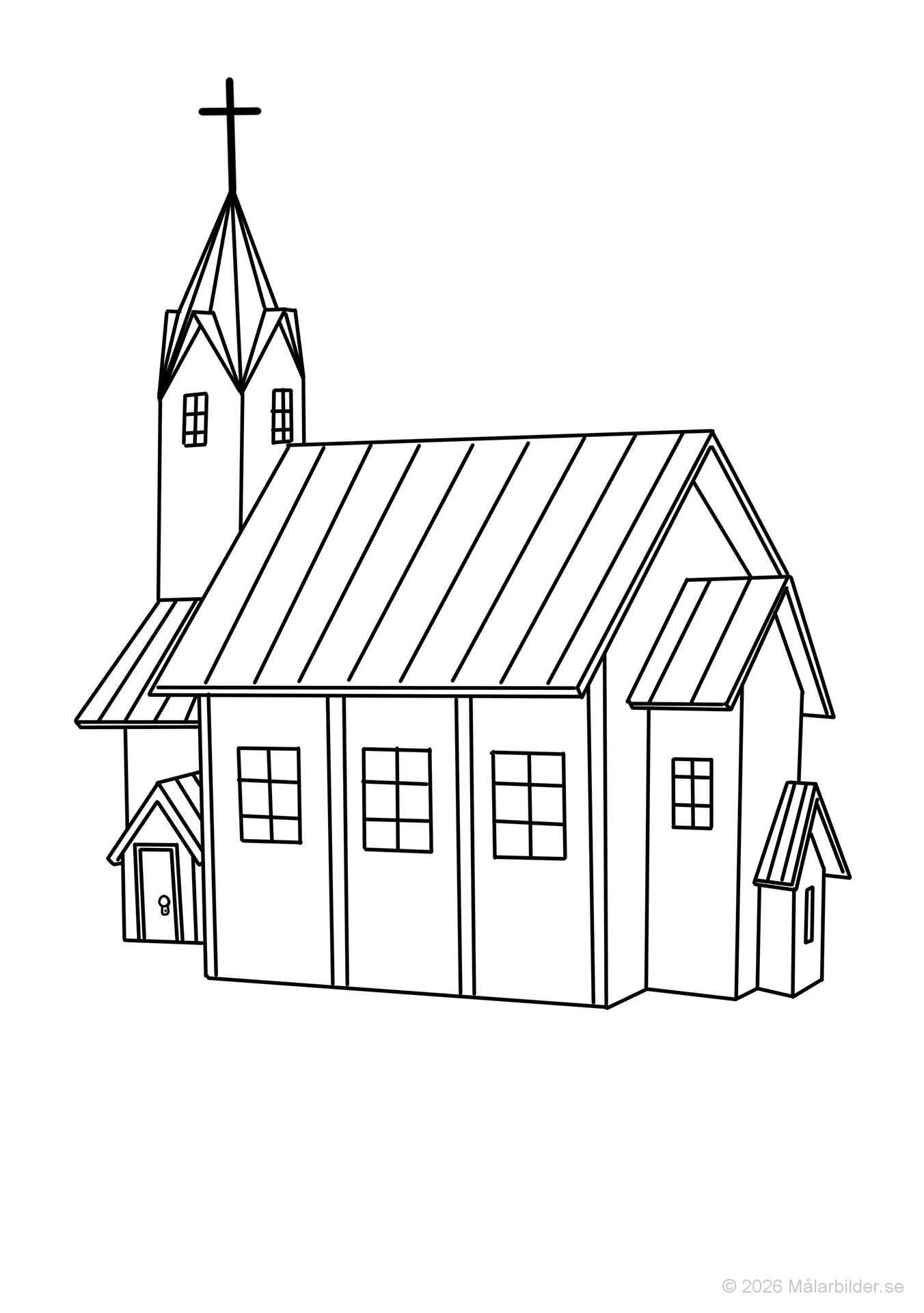 Upptäck en fridfull målarbild av en bykyrka med högt torn och klassisk arkitektur. Perfekt för en avkopplande stund med kreativitet och färg.