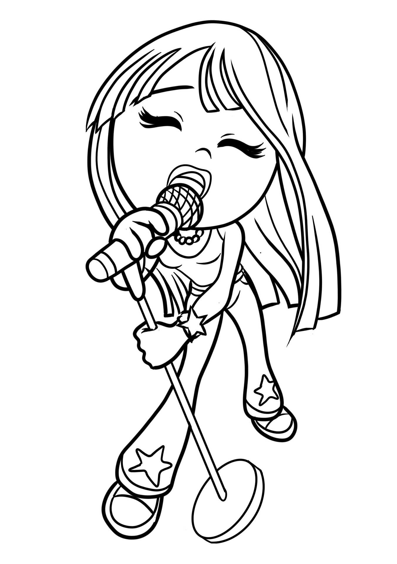 Denna målarbild med en musikalisk popstjärna visar en ung flicka som framför sin favoritsång med en mikrofon och en trendig outfit.