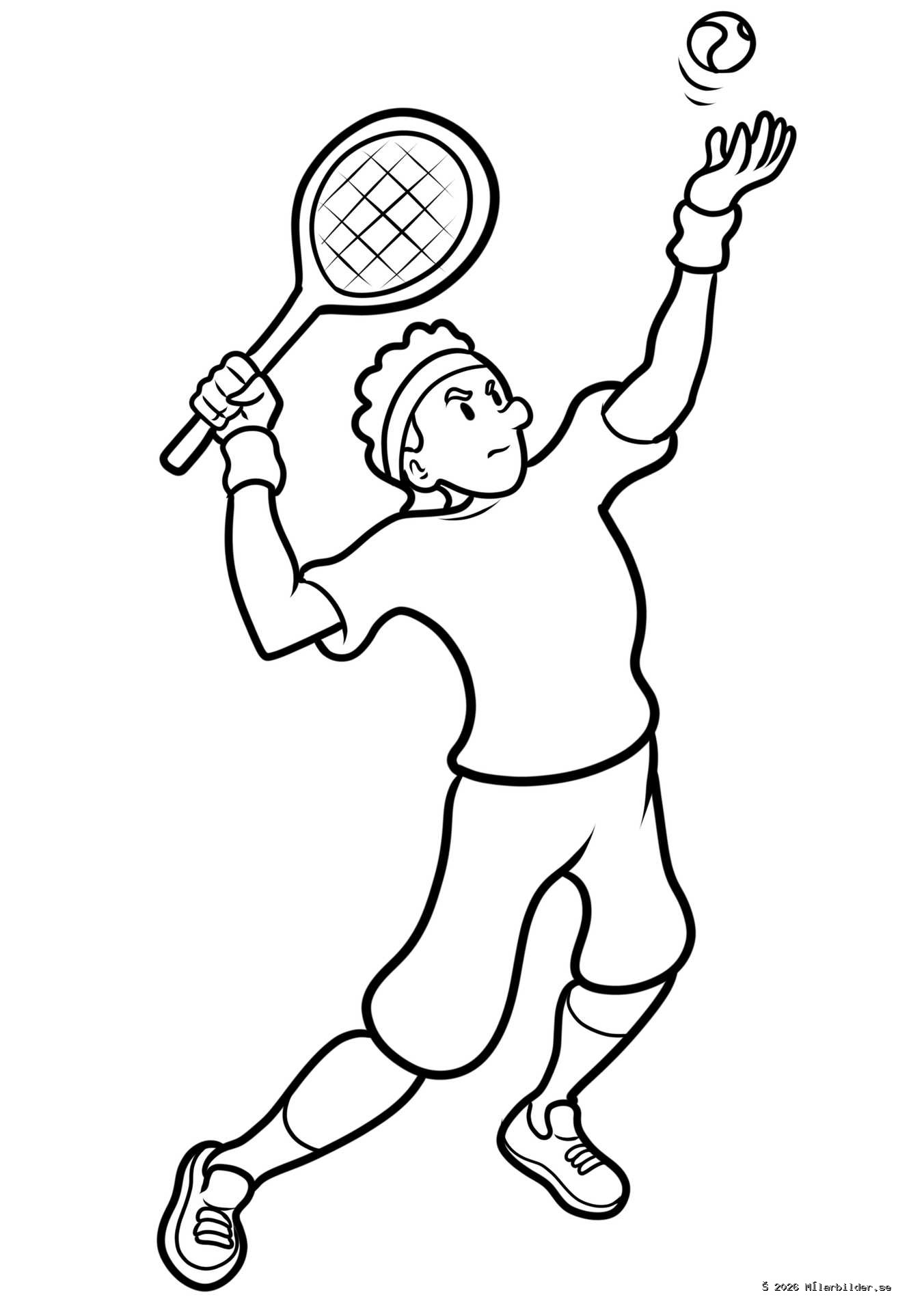 Färglägg en spännande målarbild med en tennisspelare som servar bollen. Perfekt för barn som älskar sport och roliga utomhusaktiviteter!